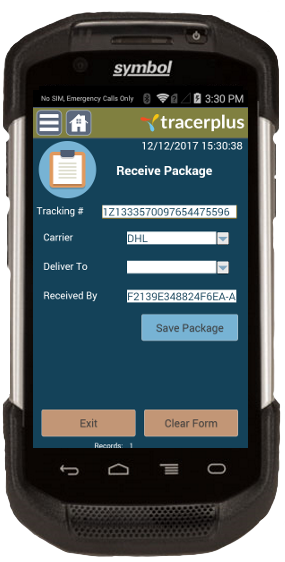 Internal package tracking receive form