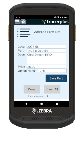 Android mobile sales application running on a Zebra TC20