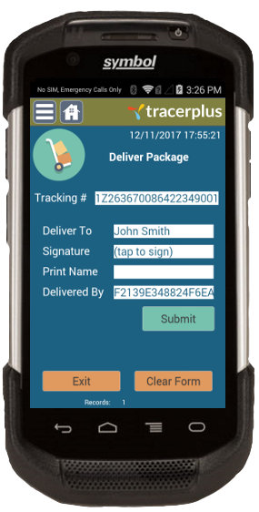 Internal package tracking delivery form