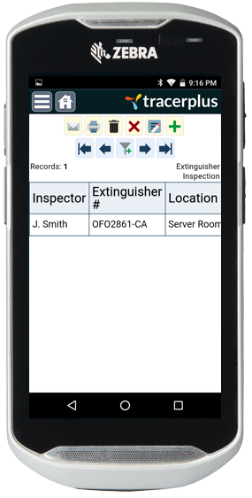 Fire Extinguisher Inspection Data View Screen