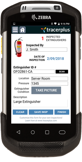 Fire Extinguisher Inspection running on a zebra TC70x