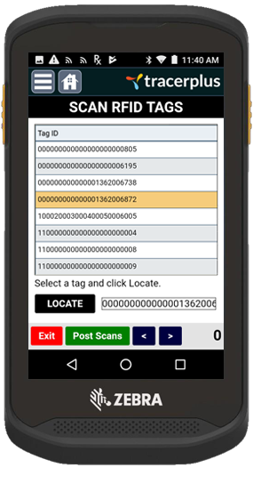 Tag Locator Screen