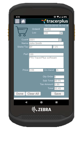 Android mobile sales application running on a Zebra TC20