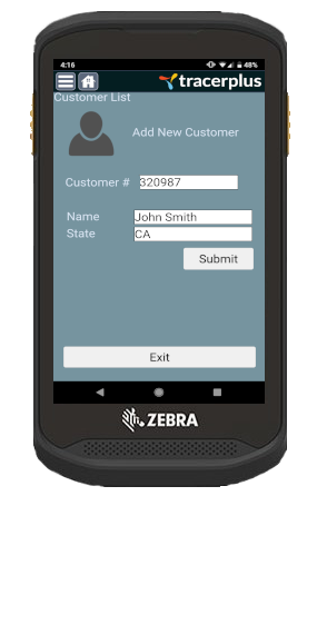 Android mobile sales application running on a Zebra TC20