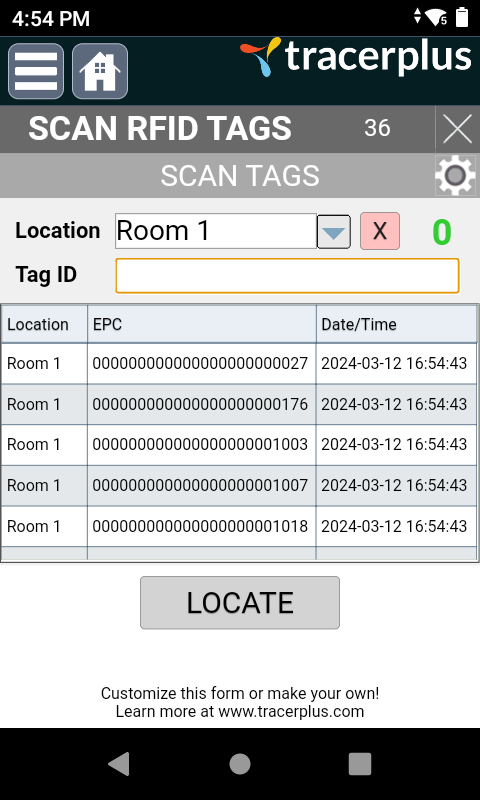 Select a room and scan tags