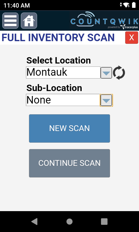CountQwik Full Inventory Select Location Screen