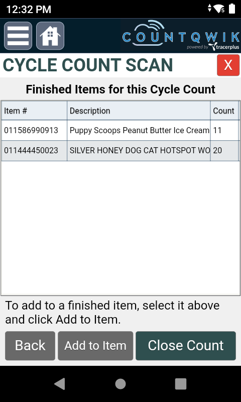 CountQwik Cycle Count Review Items Screen