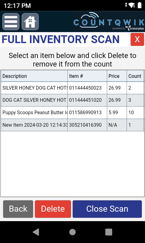 CountQwik Full Inventory Review Screen