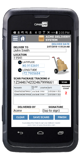 Re-branded TracerPlus screenshot on CipherLab Android device