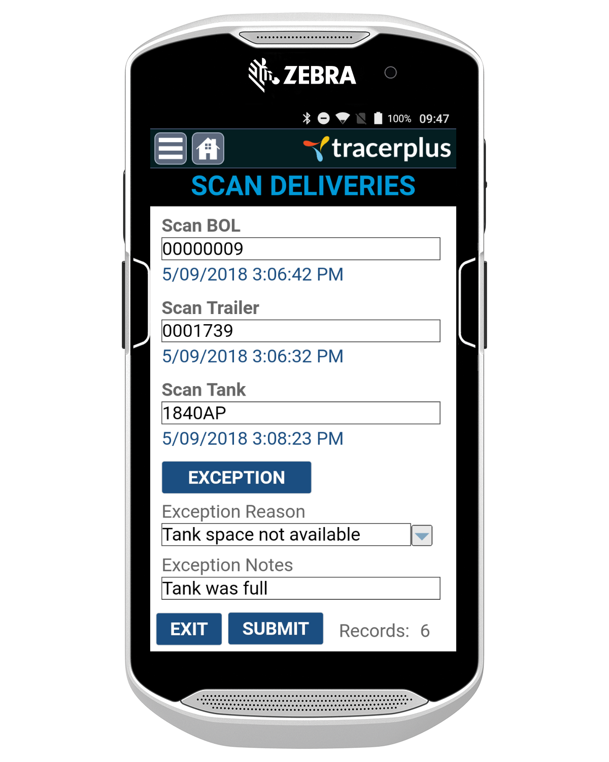 A TracerPlus Mobile Application on the Zebra TC51